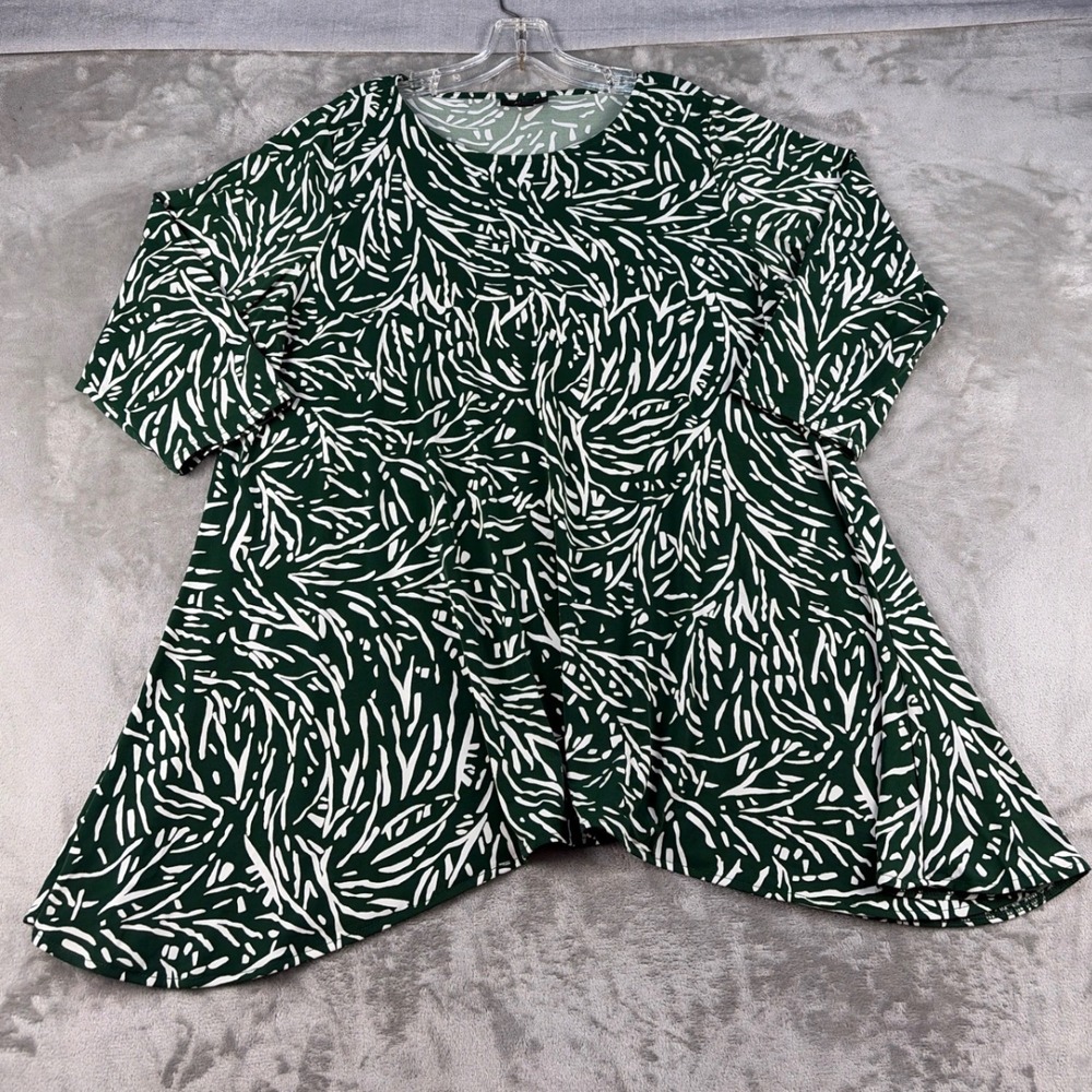 Alfani Tunic Women 1X Sharkbite Green Abstract 3/4 Sleeve
